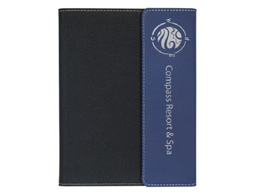 7" x 9" Blue/Silver Leatherette and Black Canvas Portfolio with Notepad